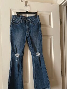 Old Navy Dark Blue Distressed Flared Women's Jeans